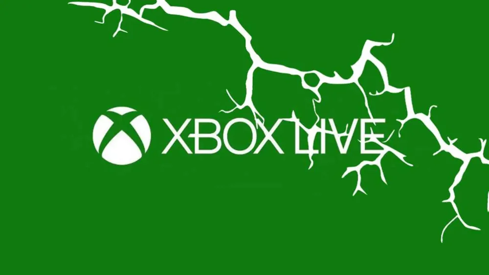 Editorial Xbox Live logo graphic with white cracks crossing a green background.