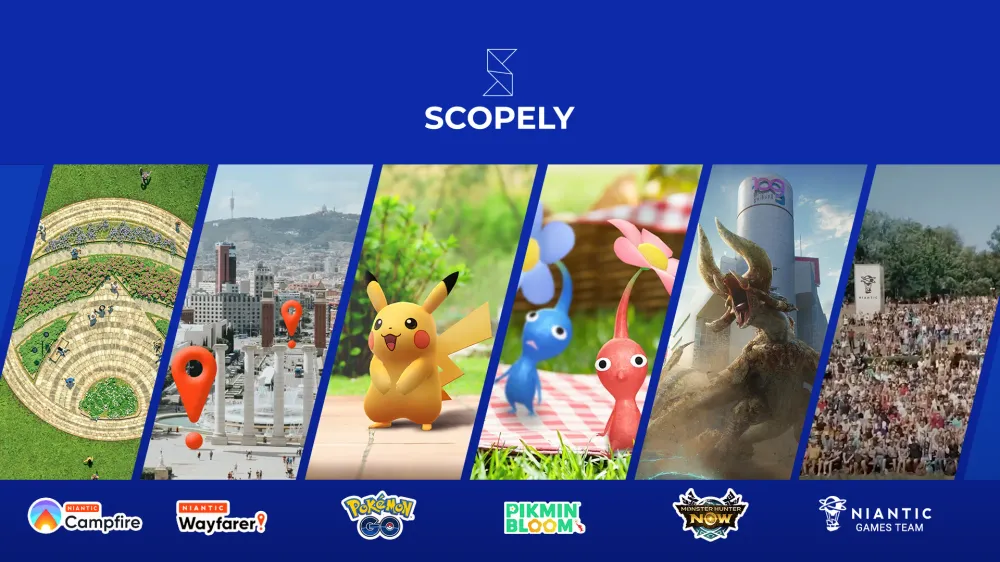 A Scopely promotional banner showing games including Pokémon GO, Pikmin Bloom, and Monster Hunter Now.