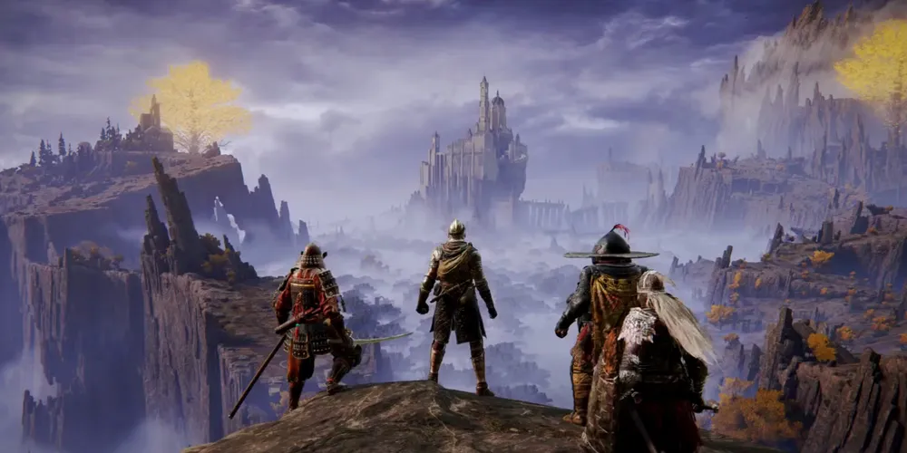 Two players fighting a large boss together in Elden Ring, the kind of shared session the fan-made Seamless Co-op mod enables across FromSoftware titles.