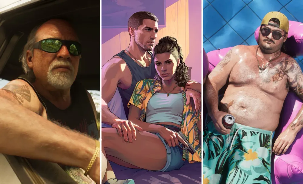 Grand Theft Auto VI promotional screenshot featuring protagonists Jason and Lucia.