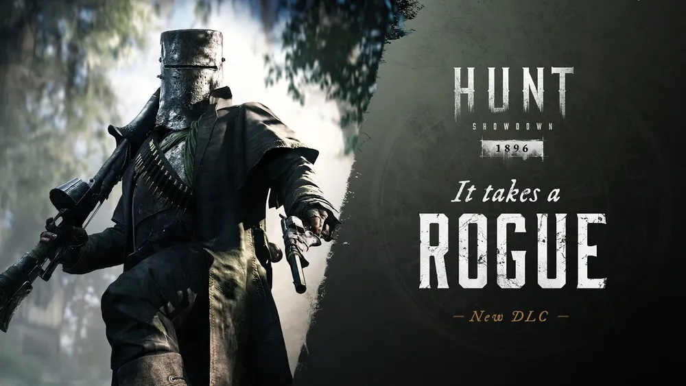 A Hunter in Hunt: Showdown 1896 wearing improvised metal plate armor and a bucket-shaped helmet, inspired by Australian outlaw Ned Kelly.