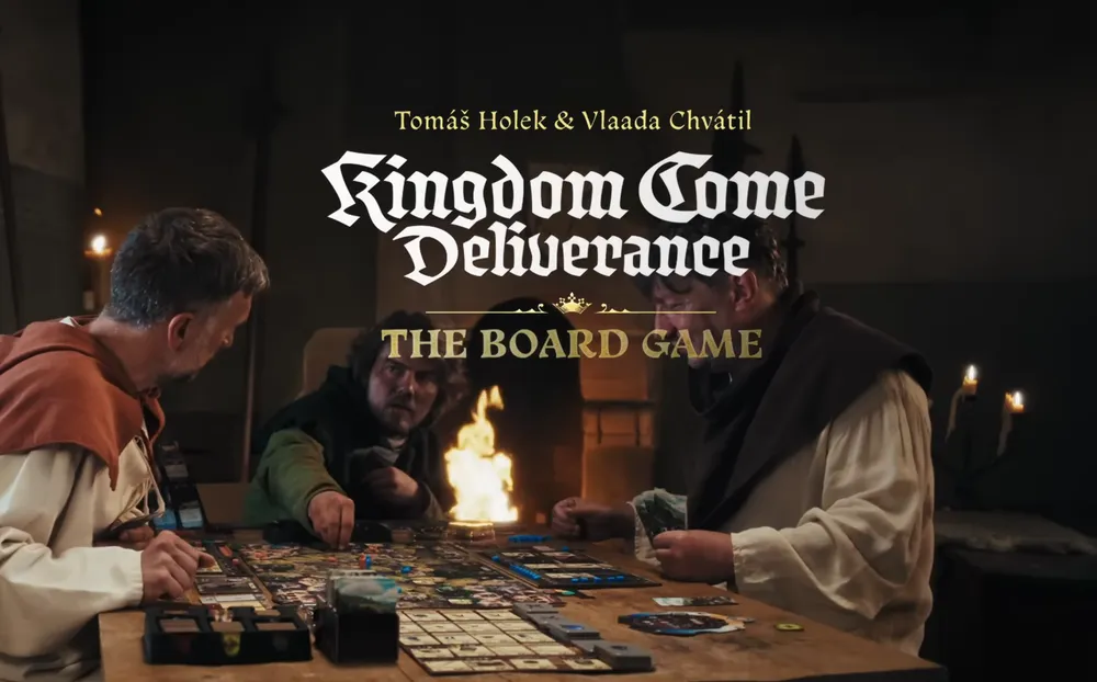A promotional still from the announcement trailer for the Kingdom Come: Deliverance board game.