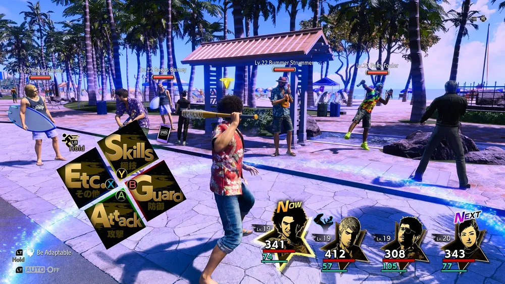 Kasuga walks through a busy, brightly colored Like a Dragon: Infinite Wealth location.