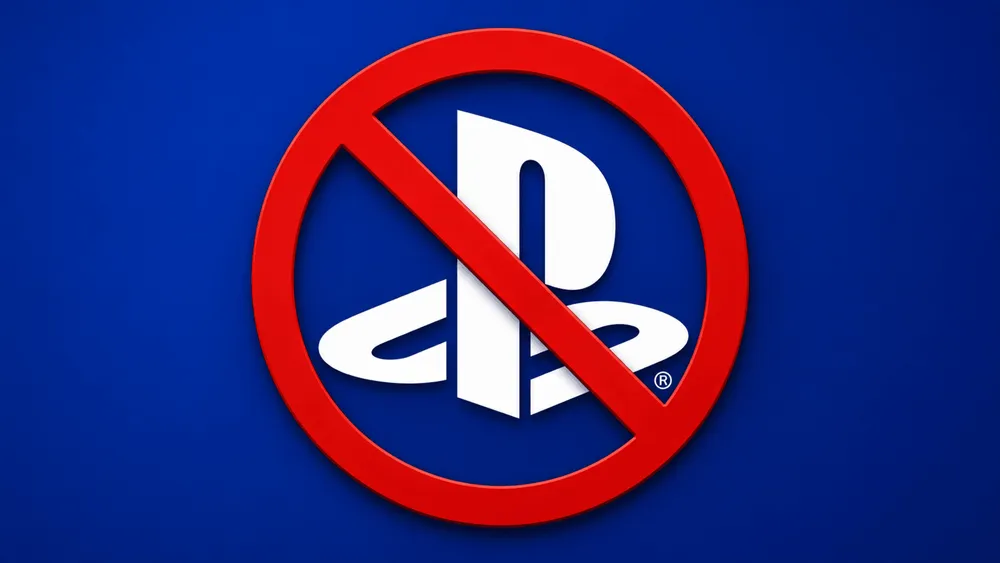 Editorial graphic of a PlayStation logo covered by a red prohibition symbol.