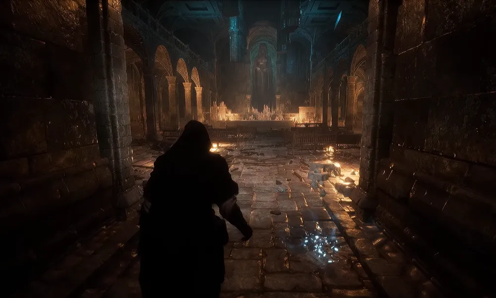 A trailer frame from The Relic: First Guardian showing the First Guardian in the ruined, fog-bound land of Arsilutus.